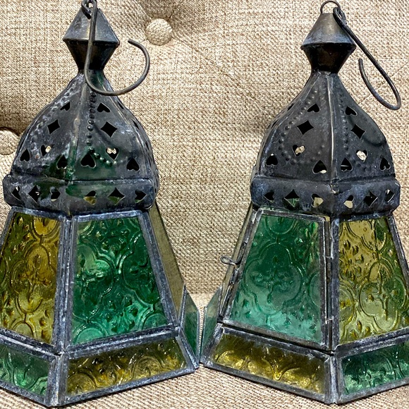 Rustic Lanterns green/Purple Stain Windows set of 4 - Picture 3 of 10
